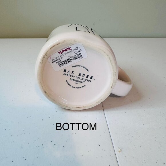 Rae Dunn "Mug Life" Ceramic Coffee Mug White Black Text elongated letters - Picture 3 of 8